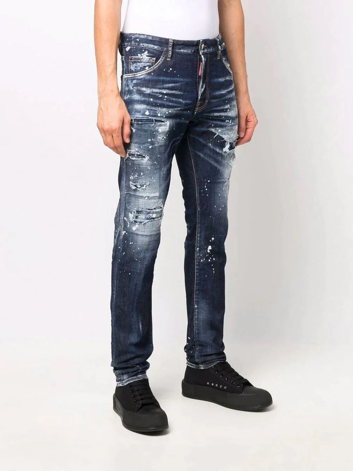 DSQUARED2 JEANS DARK RIPPED BLEACH WASH